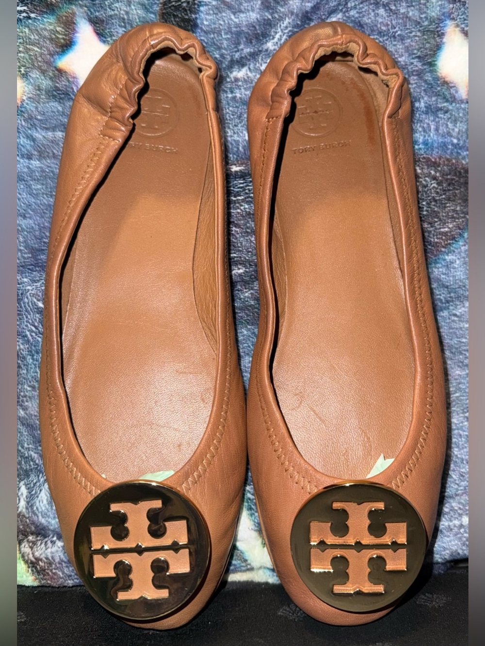 Tory Burch Tan Leather Logo Ballet Flats
